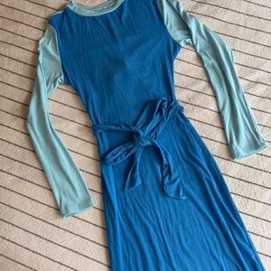 Colorblock Ribbed Bodycon Dress | Blue Maxi Long Sleeve S-L